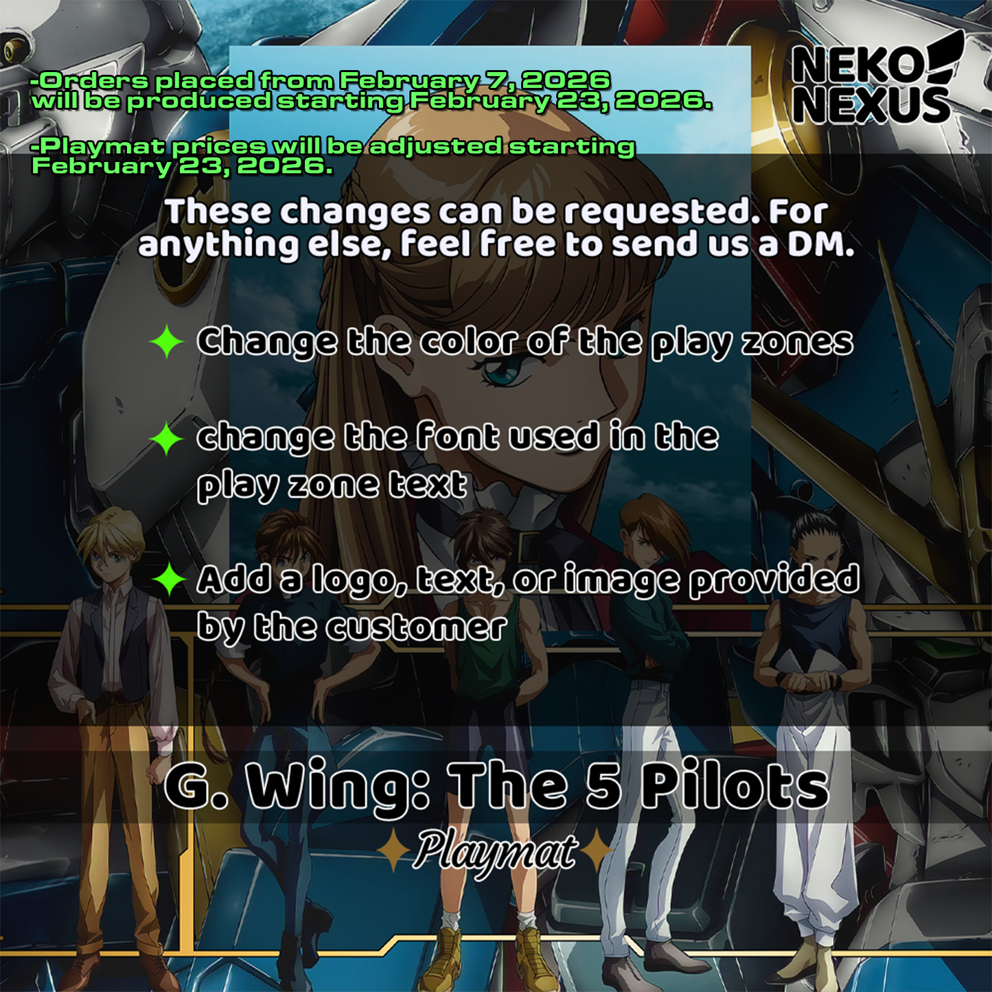 Playmat - Mousepad - G. Wing: The 5 Pilots - GCG - 14"X24" / 35X60x0.2cm