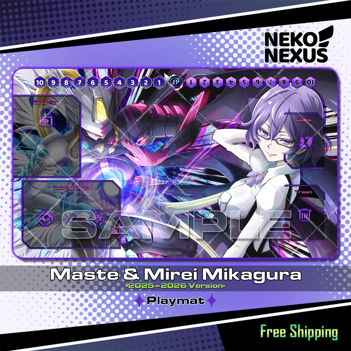 Playmat/Mousepad Mastemon & Mirei M. – Digimon Card Game – (Redesigned 2025–2026) – 14"x24" / 35x60 cm