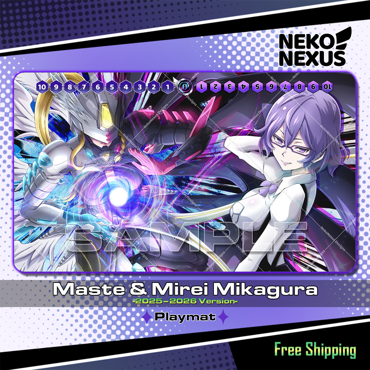 Playmat/Mousepad Mastemon & Mirei M. – Digimon Card Game – (Redesigned 2025–2026) – 14"x24" / 35x60 cm