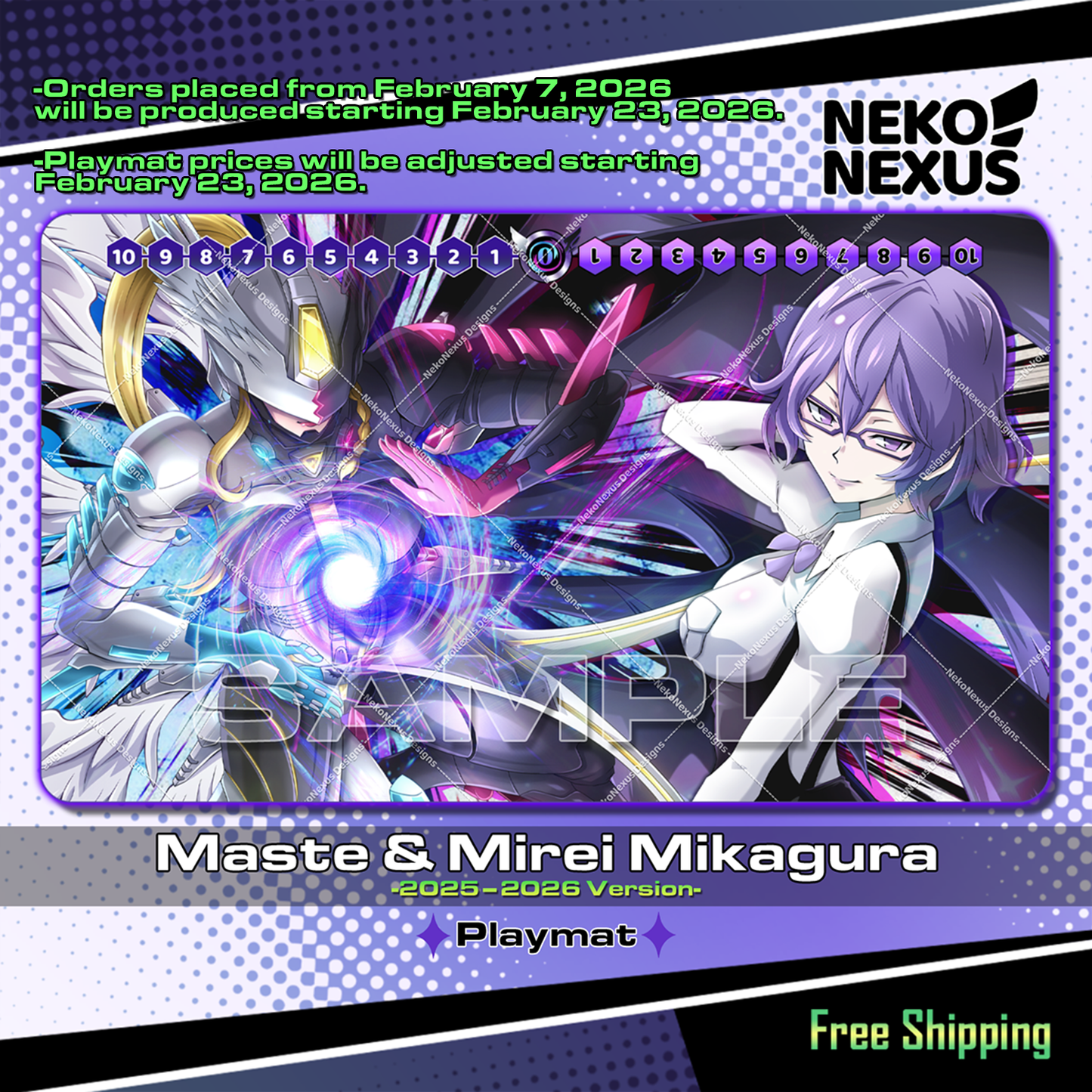 Playmat - Mousepad - Mastemon & Mirei M. – Digimon Card Game – (Redesigned 2025–2026) – 14"x24" / 35x60 cm