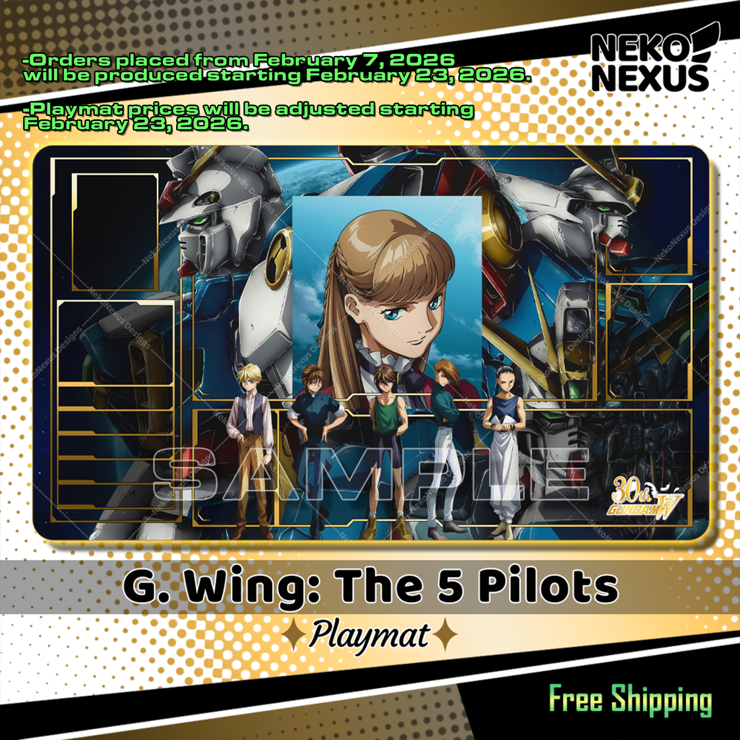 Playmat - Mousepad - G. Wing: The 5 Pilots - GCG - 14"X24" / 35X60x0.2cm