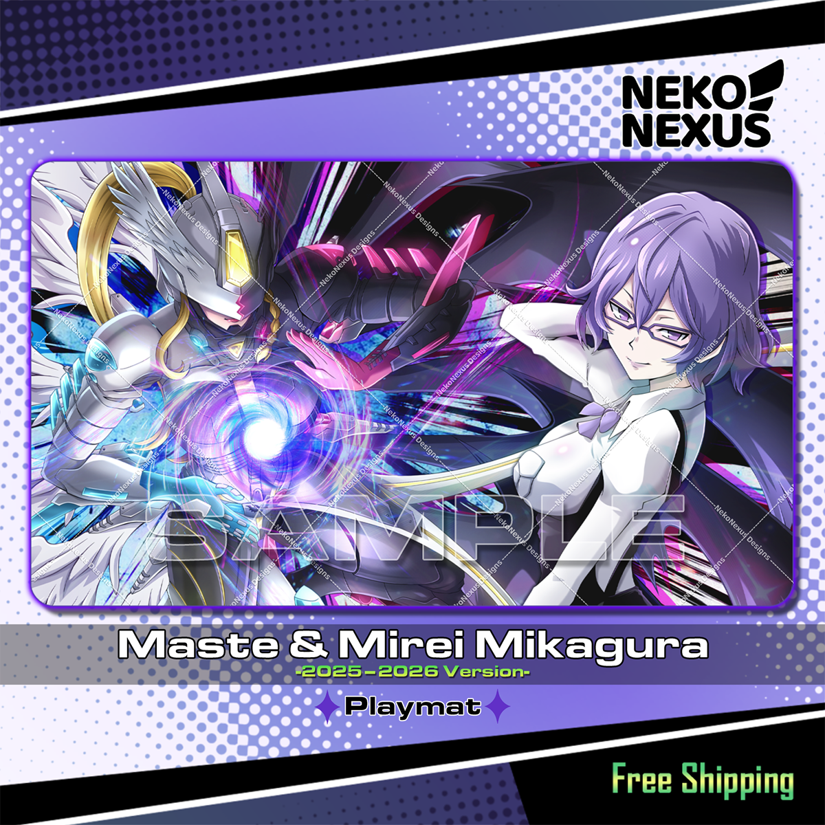 Playmat/Mousepad Mastemon & Mirei M. – Digimon Card Game – (Redesigned 2025–2026) – 14"x24" / 35x60 cm