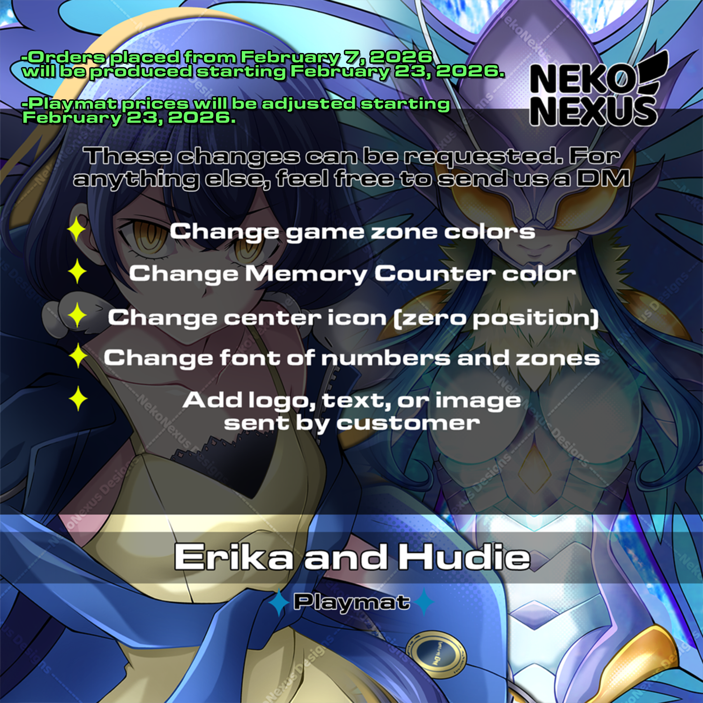 Playmat - Mousepad - Erika M. & Hudie – DCG – 14"x24" approx/ 35x60x.02 cm